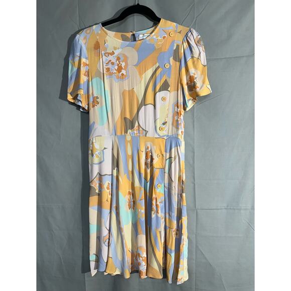Zara Dress Medium Orange Mini Pastel Retro Floral Mod Psychedelic Artsy Abstract - Picture 1 of 10